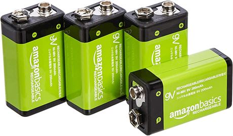 Amazon Basics 4-Pack Rechargeable 9 Volt NiMH Batteries