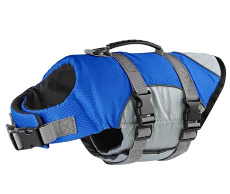 Dog Life Jacket, Reflective Adjustable Dog Life Vest with Rescue Handle - Large