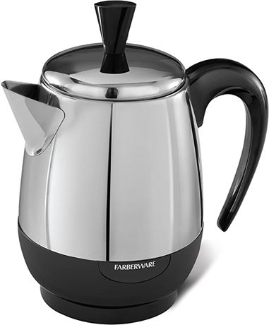 Farberware 2-4-Cup Percolator, Stainless Steel, FCP240,Black/Silver