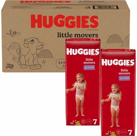 Huggies Little Movers Baby Disposable Diapers, Size 7, 80 Count