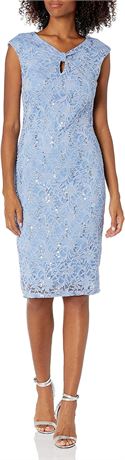 Tiana B Women's Sequin lace Knot Neck Sheath, Blue, 10