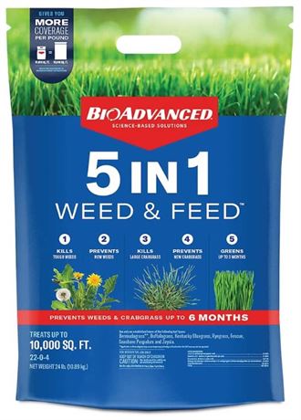 BioAdvanced 5 in 1 Weed and Feed Granules 24 Lb