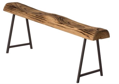 Vintiquewise Rustic Carved Wood Natural Log Accent Bench