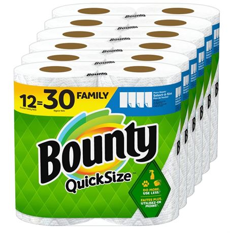 Bounty Quick-Size Paper Towels, White, 12 Family Rolls