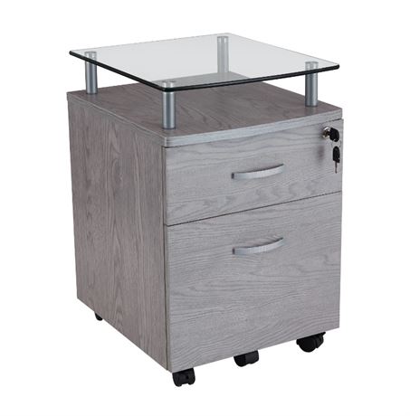 Techni Mobili Rolling File Cabinet with Glass Top Grey