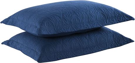 MarCielo 2-Piece Embroidered Pillow Shams - Navy