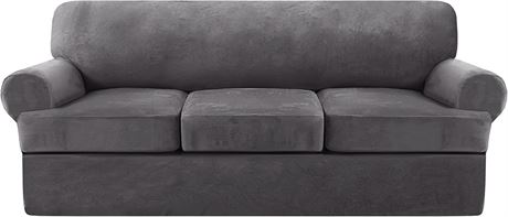 H. Versailtex Velvet T Cushion Sofa Cover - Grey