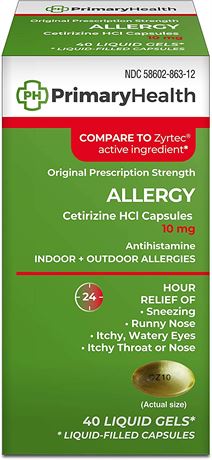 Primary Health Cetirizine Hcl, 10mg Softgel, 40 Count