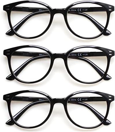 3 Pack Reading Glasses Spring Hinge Stylish Readers +4.0 Black