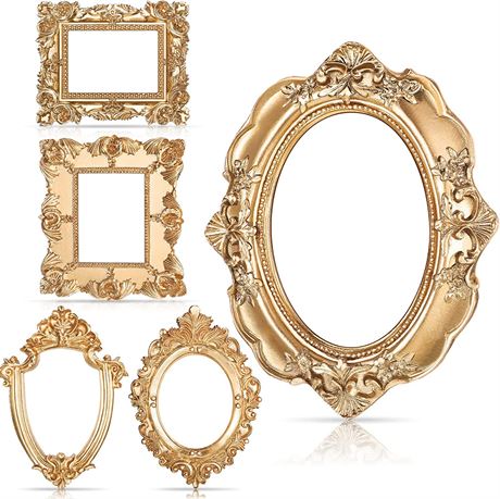 Yalikop 5 Pieces Vintage Resin Picture Frame Antique Photo Decor (Gold)