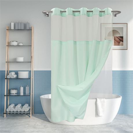 Hotel Style See Through Top Window, Shower Liner Mint Green, 71x74