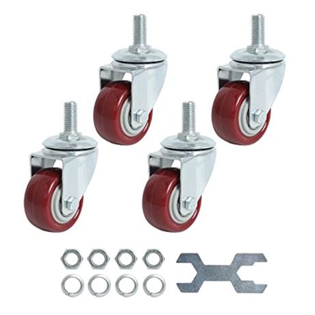 Finnhomy Swivel Caster Wheels, 2 Inch, 1/2"-13x1", 4-Pack, Red