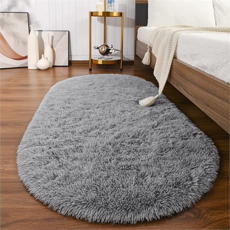 Fluffy Shag Area Rug for Bedroom - Grey