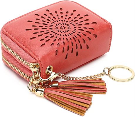 Aphison RFID Credit Card Zipper Wallets for Women, Coral