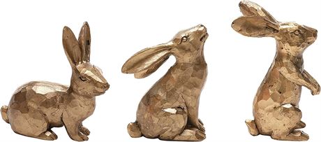 Golden Polyresin Bunny Decor Rabbit Figurines Set of 3