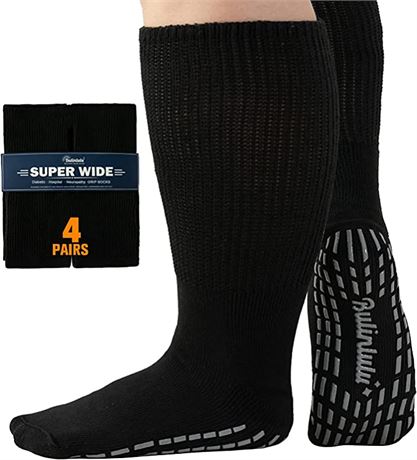 Bulinlulu Extra-Wide Diabetic Socks for Swollen Feet-4 Pairs, Black