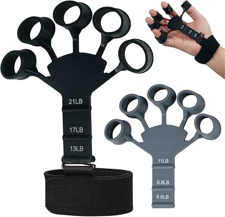 Owimx Finger Training Hand Grip Strengthener, 2-Pack, Black/Gray