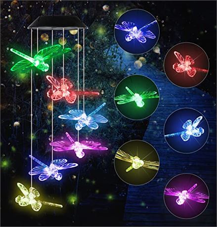 YHmall Dragonfly Solar Wind Chimes with LED Colors