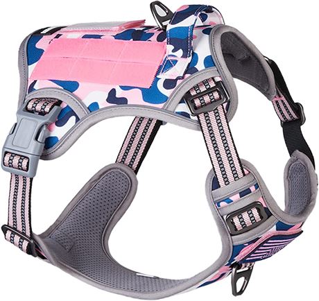 BUMBIN Tactical Dog Harness for Medium Dogs No Pull with Handle Pink M