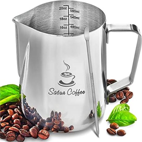 Saturn Coffee Milk Frothing Pitcher 20oz, Stainless Steel