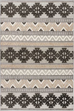 Contemporary Geometric Bohemian Indoor/Outdoor Area Rug, Gray, 5 X 7