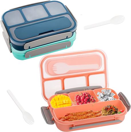 Okllen 3 Pack Bento Lunch Boxes with Spoon and 4 Compartment 3 Colors