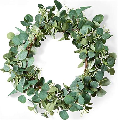 LIFEFAIR Green Eucalyptus Leaf Artificial Wreath, 20 Inches