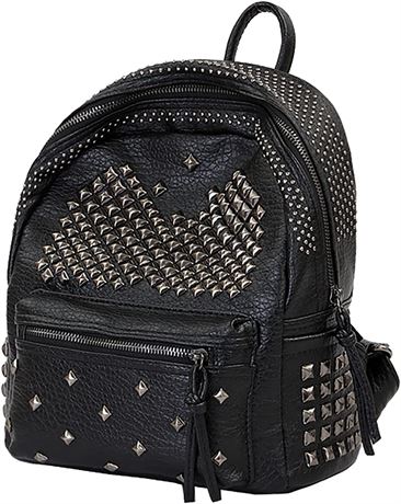 Women Black PU Leather Studded Backpack Purse