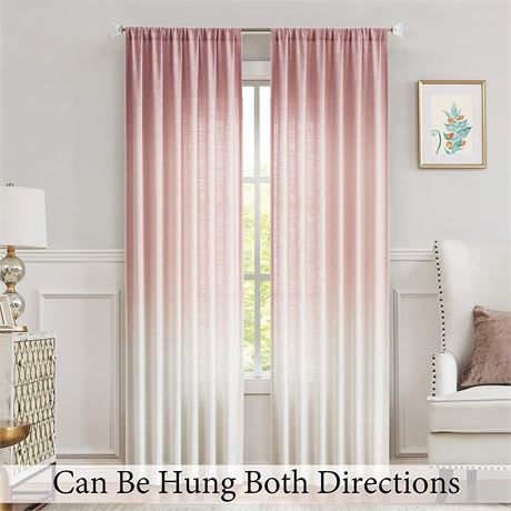 Central Park Ombre Window Curtain Panel Linen Gradient Print 50" x 84"- Pink