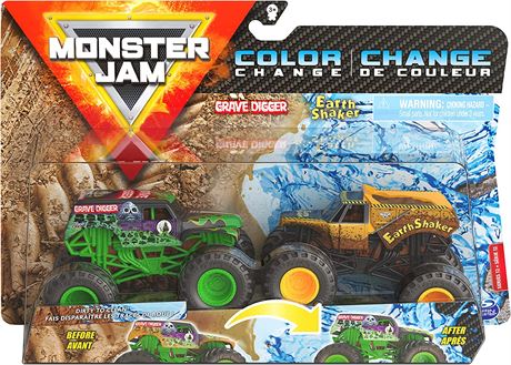 Monster Jam Official Grave Digger vs Earth Shaker Color-Changing Monster Trucks