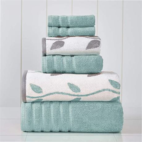 Amrapur Overseas 6-Piece Organic Vines Jacquard Towel Set, Aqua