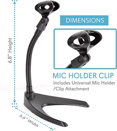 Pyle Desktop Microphone Stand - Universal Tabletop Mic Holder, PMKS8, Black