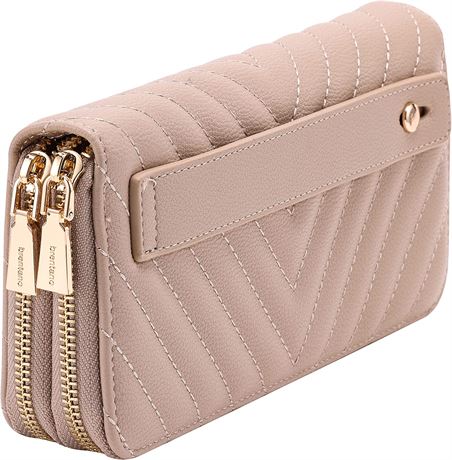 BRENTANO Vegan Leather Double Zipper Pocket Wallet Chevron