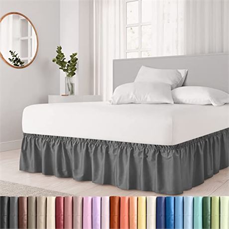 CGK Ruffled Bed Skirt, 24-Inch Drop, Dark Gray