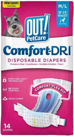 OUT! Pet Care Disposable Female Dog Diapers, Medium/Large, 14-Count