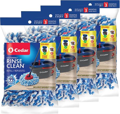 O-Cedar EasyWring RinseClean Refill 4-Pack, Blue, 4 Count