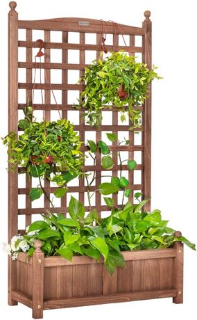 VIVOHOME Wood Planter Raised Garden Bed with Trellis, 48 Inch