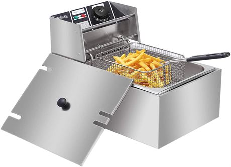 ZOKOP 6.3QT/6L Stainless Steel Single Cylinder Electric Fryer