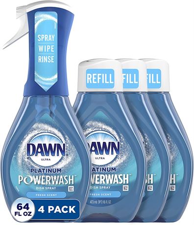 Dawn Platinum Powerwash Dish Soap Spray, 1 Spray (16oz) + 3 Refills (16oz)