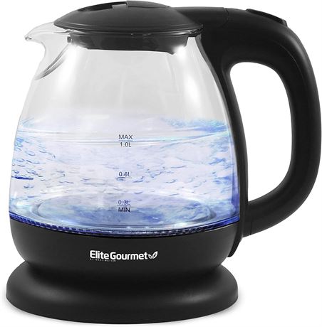 Elite Gourmet 1-Liter Electric Glass Water Kettle, Black