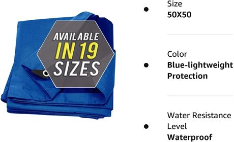 Tarp Cover Blue Waterproof 50x50 Heavy Duty