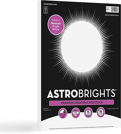 Astrobrights/Neenah Bright White Cardstock, 8.5" x 11" - 75 sheets