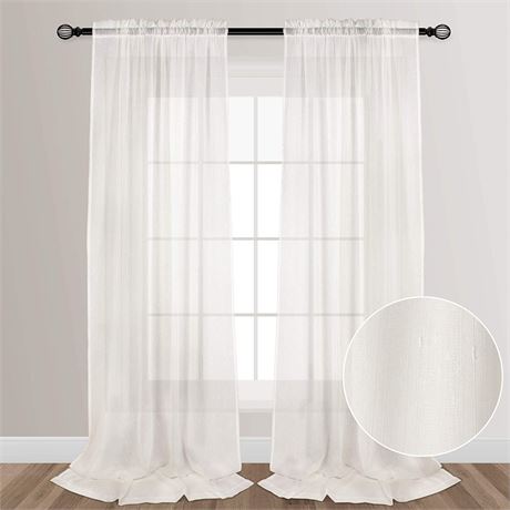 VOILYBIRD Solid Sheer Curtains 52 x 96 Inches 2 Panels - White