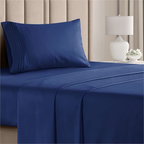 CGK Bed Sheets, Extra Soft, Deep Pockets - Easy Fit - 3 Piece Twin Navy Blue