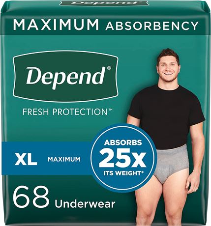 Depend Adult Incontinence Underwear for Men (Formerly Depend Fit-Flex) 68 count