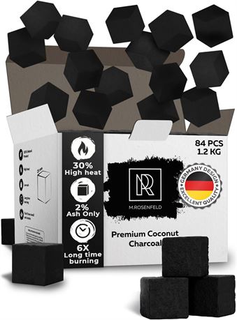 Hookah Charcoal Coals, XL Pack 84 Count, Coconut