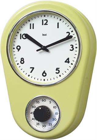 BAI Retro Kitchen Timer Wall Clock, Chartreuse