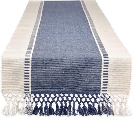 Dobby Stripe Woven Table Runner, 13x108", French Blue