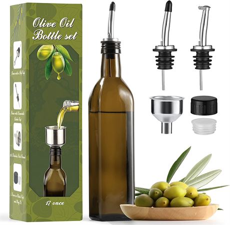 AOZITA 17oz Glass Olive Oil Dispenser, Bottle with Stainless Steel Pourers