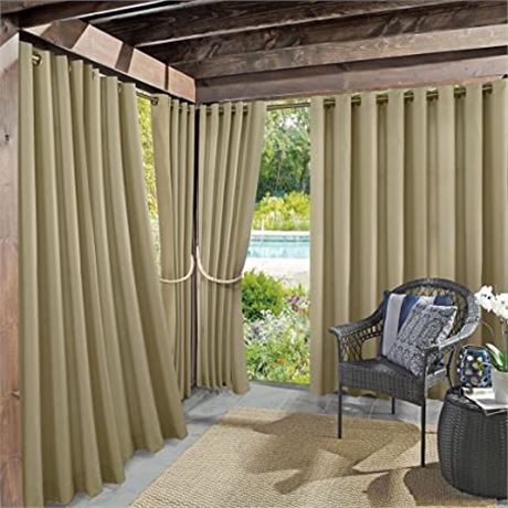 Sun Zero Marina Indoor/Outdoor Curtain Panel, 54" x 84", Khaki